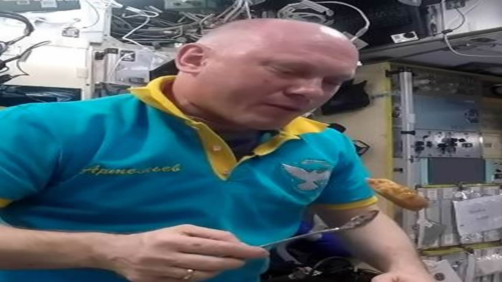 Russian Astronaut Eating Lunch