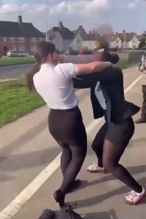 Black vs White Schoolgirl Fight to the Fence